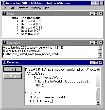 Figure 5: Insert and Select via DBISQL