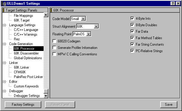 CodeWarrior Project Settings - 68K Processor