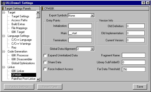 CodeWarrior Project Settings - CFM68K