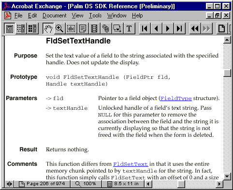 Sample page from the Palm OS SDK Reference Document