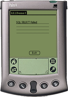 ULLDemo1 Displays SQL SELECT FAILED on Palm V